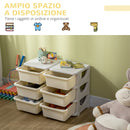 Cassettiera Portagiochi per Bambini 3-6 Anni 75x37x56.5 cm 6 Cassetti con Bordi Arrotondati in PP Bianco Crema      