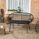 Divano da Giardino 2 Posti 132x72x83 cm con Cuscini e Braccioli in Rattan PE e Acciaio Nero      