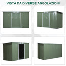 Casetta Box da Giardino 280x130x172 cm in Lamiera di Acciaio Verde Chiaro