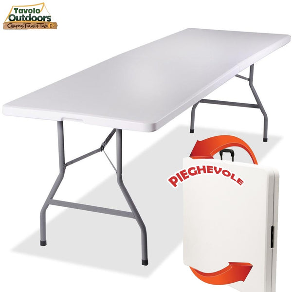 online Tavolo Catering Rettangolare Pieghevole 244x76x72cm in Resina e Metallo Bianco