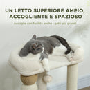 Albero Tiragraffi per Gatti con Lettino 48,5x40x76 cm in Peluche e Iuta Beige 