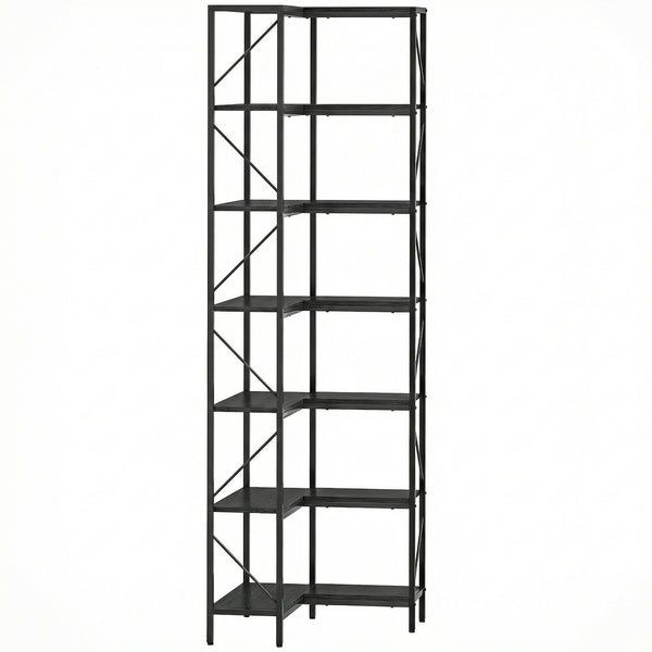prezzo Libreria ad Angolo 60x60x198 cm a 7 Ripiani StileIndustriale Telaio in Metallo Effetto Legno Nero