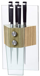 Ceppo in Vetro Temprato e Legno con 5 Coltelli Marte Alexander Crystal Smeraldo