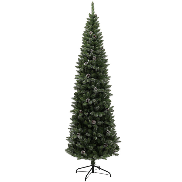 prezzo Albero di Natale Innevato Slim Alto 225 cm con 980 Rami Pigne e Base in Acciaio Verde