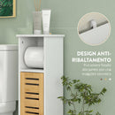 Mobile da Bagno 21x17x78 cm con Porta Rotolo di Carta Igienica e Armadietto in Bambù e MDF Bianco      
