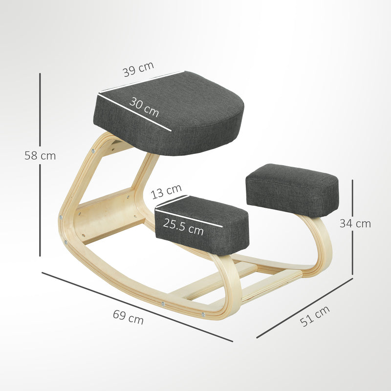 Sedia Ergonomica con Inginocchiatoio 51x69x58 cm in Legno di Betulla e Cuscini Grigio  