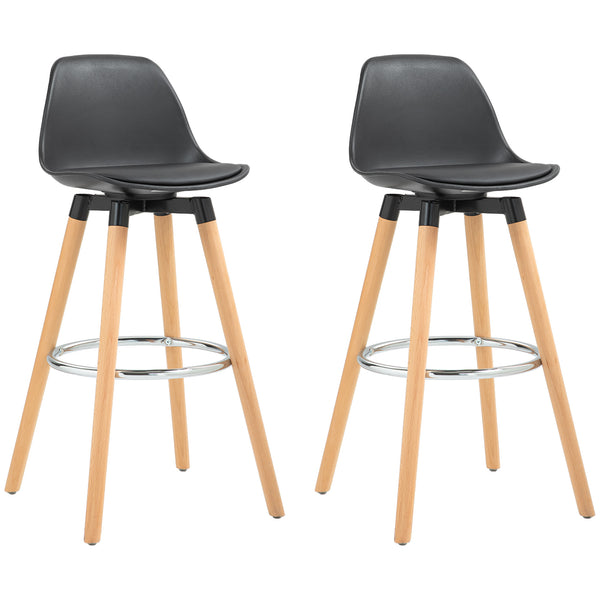 sconto Set 2 Sgabelli Bar 43x43x91 cm con Schienale Poggiapiedi in Acciaio Seduta Imbottita Gambe in Legno e PU Nero