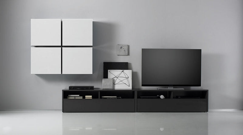 Parete Attrezzata Mobili Salotto con 4 Mobili Sospesi 2 Mobili Tv 335x41x176cm TFT  Boost Antracite e Bianco