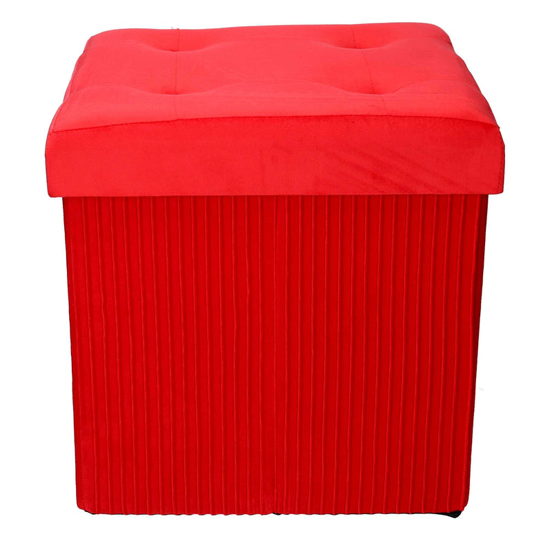 Pouf Contenitore Pieghevole 38x38xh38 cm in Velluto Rosso