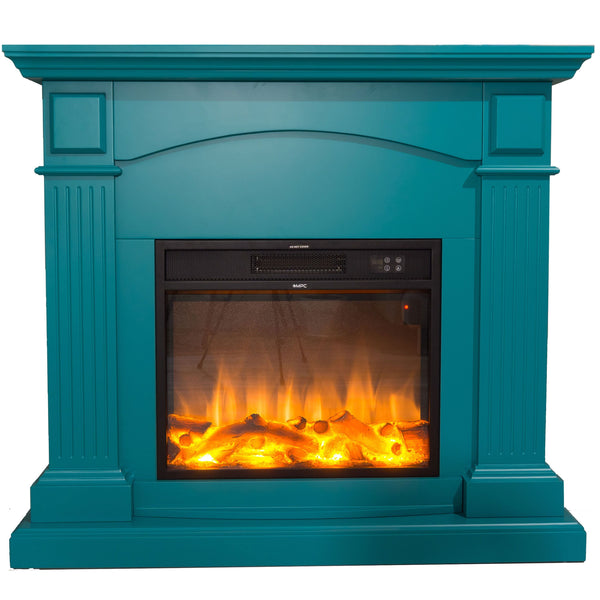 Camino Elettrico da Pavimento 113,7x102,2x28,2 cm Effetto Fiamma 1500W Sined Cetona Turchese sconto