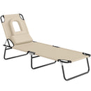Lettino Prendisole Pieghevole con Foro per il Viso Imbottito e Schienale Reclinabile in Poliestere Beige      