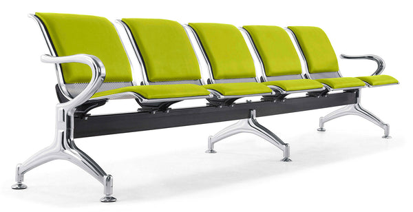 Panca per Sala Attesa 5 Posti da Ufficio con Cuscino in Acciaio e Similpelle Argento/Pistacchio prezzo