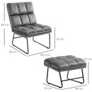 Sedia Imbottita con Poggiapiedi 60x80,5x89 cm in Tessuto Effetto Velluto Grigio