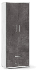 Armadio 2 Ante 2 Cassetti 71x182x41 cm Ossido Bianco/Ossido Nero