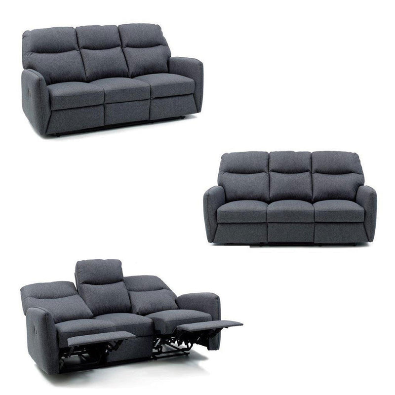 Divano 3 Posti Reclinabile Manuale in Tessuto Kube Blu