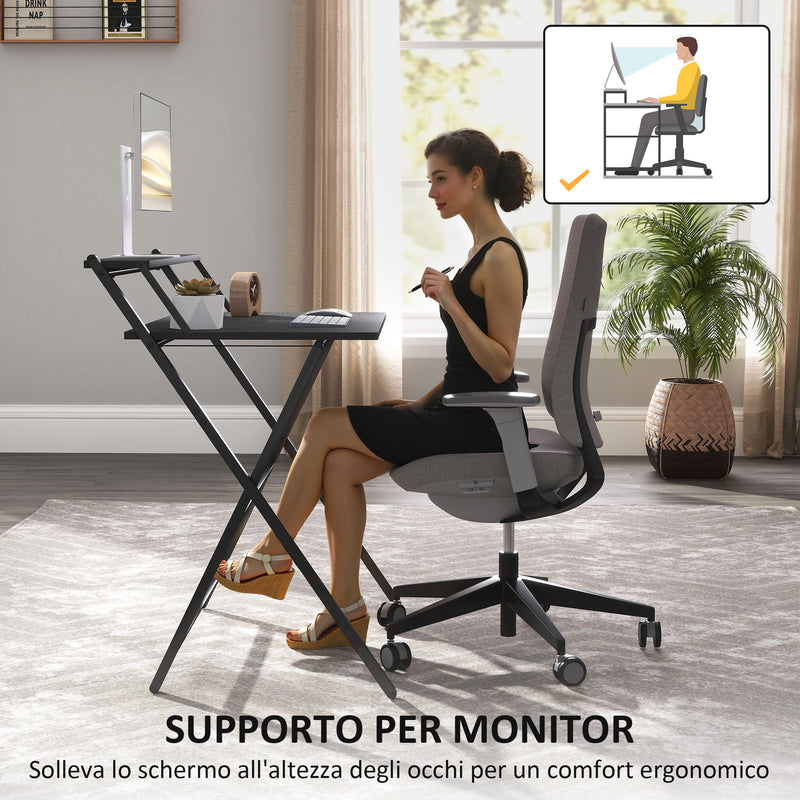 Scrivania Pieghevole 81,5x62x86,5 cm con Ripiano per Monitor Nero   