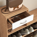 Mobile Guardaroba per Ingresso con Specchio Appendiabiti e Scarpiera Regolabile 90x24x177 cm Bianco e Noce  