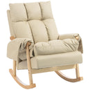 Sedia a Dondolo Imbottita 77x104x93 cm con Seduta Profonda Tasche Laterali e Gambe in Legno di Caucciù in Tessuto Tecnico Beige      