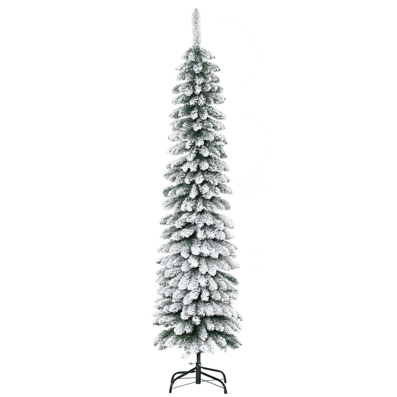 Albero di Natale Innevato Slim 180 cm con 395 Rami in Metallo e Plastica Verde      