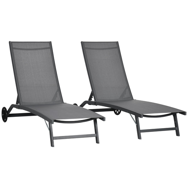 Set 2 Lettini Prendisole 66x165x102 cm con Schienale Reclinabile in Alluminio e Tessuto Traspirante Grigio Scuro online