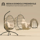 Poltrona Sospesa a Uovo 120x88x192 cm con Gancio Regolabile 2 Cuscini e Cesto Pieghevole Cachi      