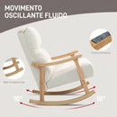 Sedia a Dondolo Imbottita 65x90x98 cm Schienale Ergonomico Gambe in Legno di Caucciù e Velluto Teddy Crema      