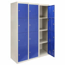 Set 3 Armadietti 12 Ante 45x38x180 cm per Scuole Palestre e Spogliatoi in Acciaio Blu