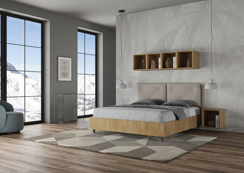 Letto Matrimoniale Struttura Quercia con Cuscini in Similpelle Egos Appia Tortora Varie Misure