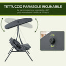 Dondolo da Giardino 3 Posti 202x115x168 cm con Tettuccio Regolabile in Acciaio e Poliestere Grigio Scuro      