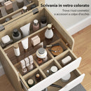 Tavolo da Trucco 3 in 1 con Specchio 50x40x78 cm Vano 2 Cassetti e Sgabello in Legno Bianco e Rovere      
