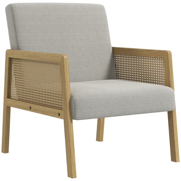 Poltrona Stile Boho 65,5x72x78 cm in Rattan e Tessuto Effetto Lino Grigio acquista