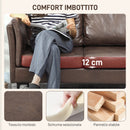 Divano 2 Posti Design Minimal 137x72x88 cm con Imbottitura Spessa in Poliestere Effetto Pelle Marrone Scuro  