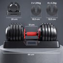 Set di Manubri Regolabili 48 kg 5 in 1 43x19x19 cm con Sistema Quick-Dial e Blocco di Sicurezza in PP e Acciaio      