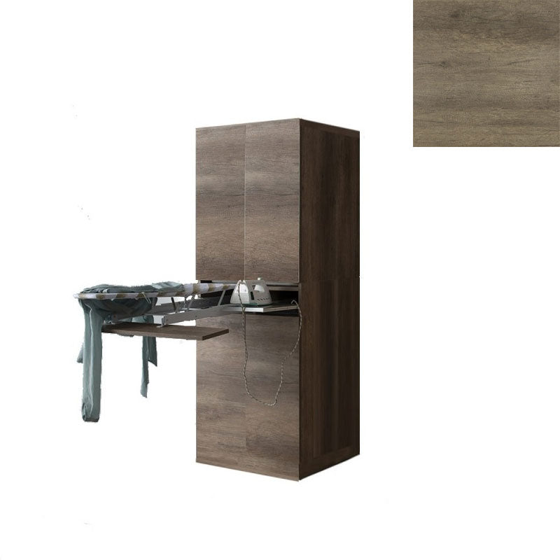 Mobile Lavanderia a Colonna per Lavatrice o Asciugatrice con Asse da Stiro e Ante 70x70x192A cm in Nobilitato Unika Olmo Naturale