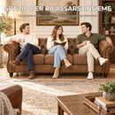 Divano 3 Posti Chesterfield 206x82x76 cm con Seduta Ampia in Tessuto Effetto Pelle Caffè      