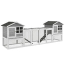 Gabbia per Conigli Conigliera 259x64x92 cm 2 Casette con Rampe Recintata in Legno Grigia