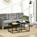 Set da 2 Tavolini da Caffè Impilabili con Finitura Lucida e Telaio in Acciaio Nero