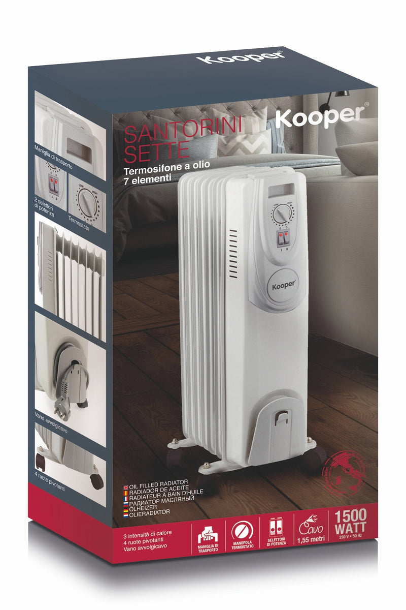 Stufa Termosifone ad Olio 1500W 7 Elementi Kooper Santorini Sette Bianco
