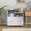 Mobile Archivio da Ufficio 76L x 40P x 75,5A cm con Ruote e Ripiano Aperto Ampio Cassetto in Trcuciolato Bianco      