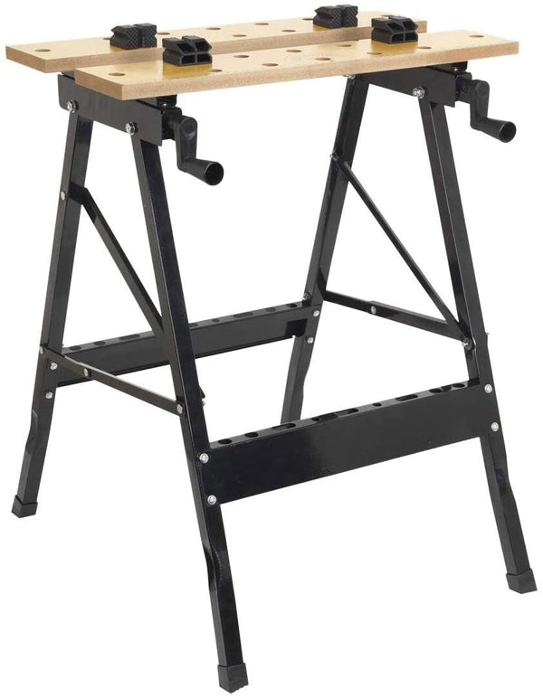 prezzo Banco da Lavoro Pieghevole 56x62x77 cm in Acciaio con Piano in Legno Nero