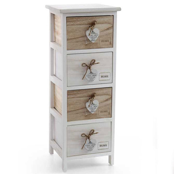 Cassettiera Mobile Salvaspazio 4 Cassetti Legno Slim Decoro Retro Design Cuori sconto