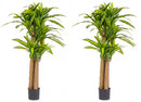 Set 2 Piante Artificiali Dracaena Ø110x150 cm in Plastica con Vasi Verde