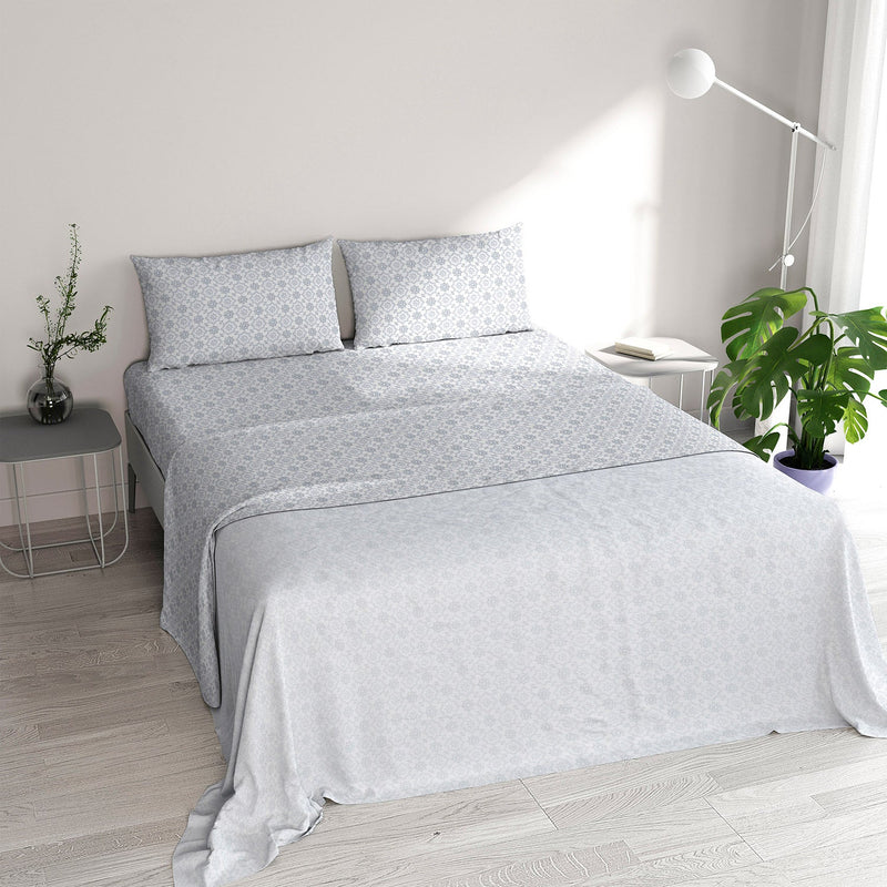 Set Lenzuola Matrimoniale con Stampa Sopra Sotto e Federe in Cotone Athena Dora Grigio