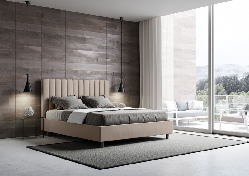 Letto Matrimoniale con Alzata Comoda Imbottito in Similpelle Agueda Tortora Varie Misure