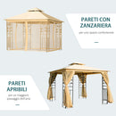 Gazebo da Giardino di Lusso 3x3m in Metallo con Zanzariera Panna 