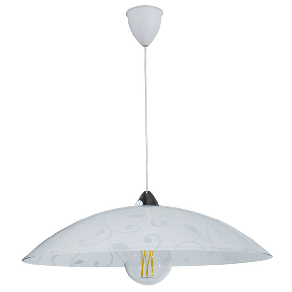 prezzo Sospensione D50 1xE27 Montatura Cromo-Bianco Vetro Lastra Bianco Garden E-Energy Lena