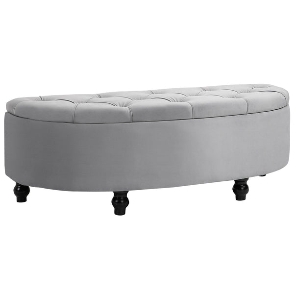 Panca Contenitore Fondoletto a Semicerchio 120x46x42 cm in Velluto e Legno Grigio Chiaro prezzo