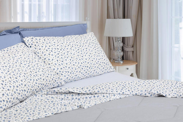 online Set Lenzuola Cotone Sopra Sotto con Angoli e Federe Cober Rose Blu Varie Misure