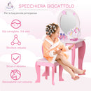 Specchiera Giocattolo per Bambini con Sgabello in MDF Rosa e Bianco