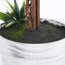 Set 2 Piante Artificiali Ø24x60 cm Verdi a Sfera con Fiori di Lavanda e Vaso con Muschio e Cemento    